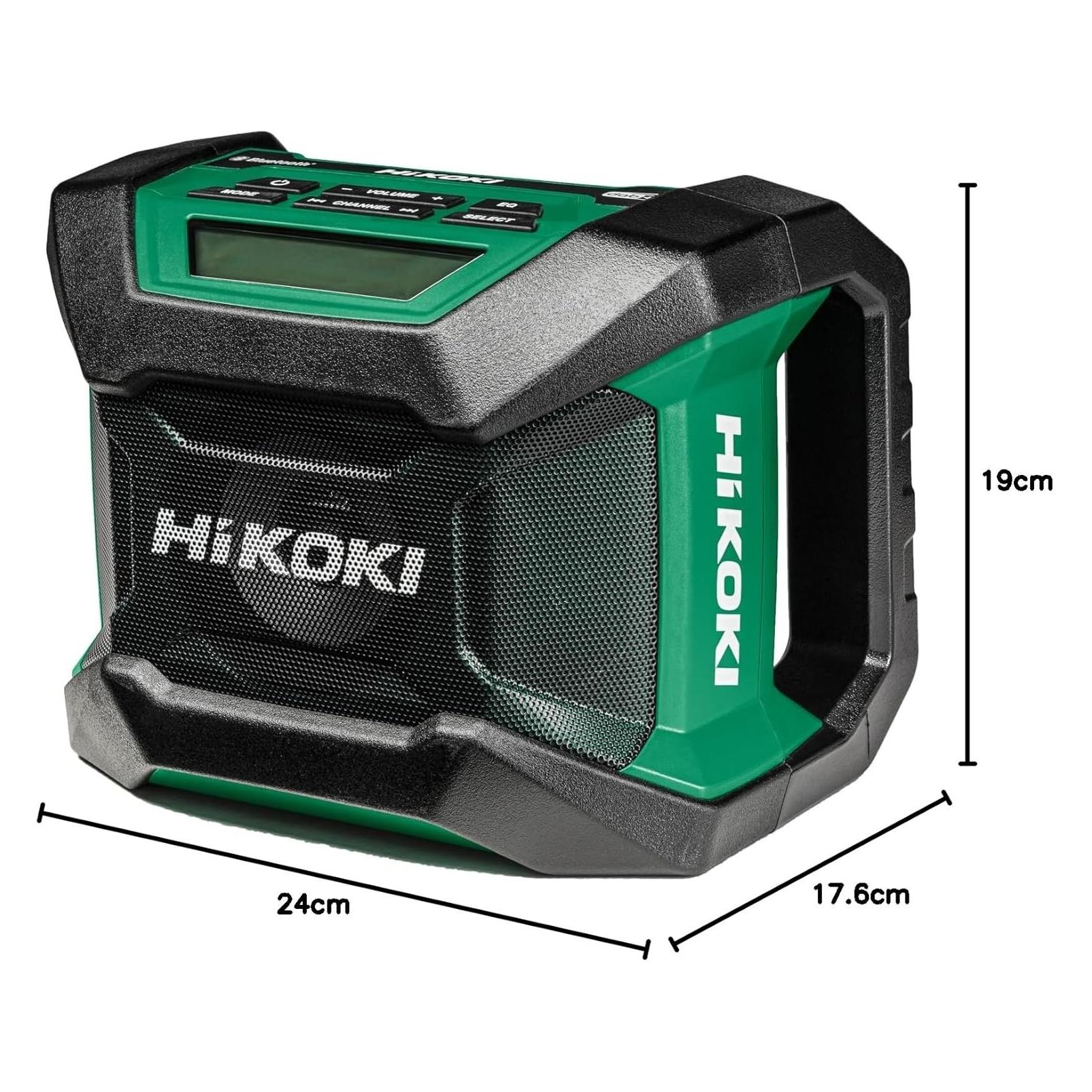 Hikoki UR18DA Batterijgevoede Bouwplaatsradio (Dab+, Bluetooth) 18V+Mv (Basic/box) (Am, Fm, Bluetooth), Radio, Groen, Zwart