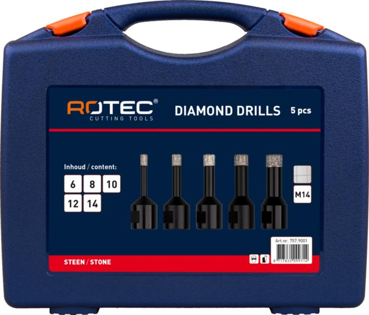 Actual product image Rotec Diamond dry drill bit set 5 pieces (6, 8, 10, 12, 14 mm)