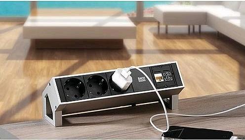 Produktbild Bachmann DESK2 Steckdoseneinheit schwarz 2xSchuko1x USB A und C 22W Charger (2x, CEE 7/3, 3 m)