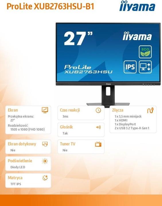 Actual product image iiyama TFT XUB2763HSU (1920 x 1080 pixels, 27")