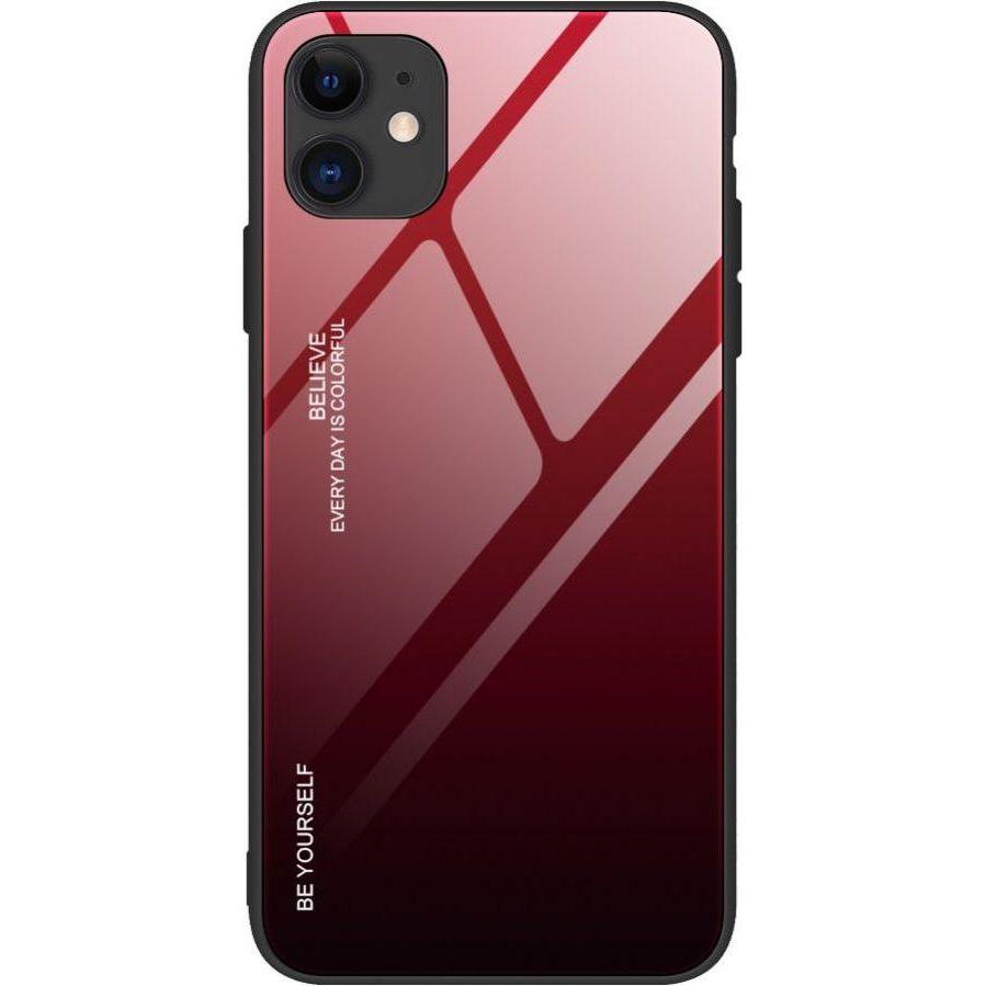 Hurtel Gradient Glass Durable Cover with Tempered Glass Back iPhone 12 mini black-red (Apple iPhone 12 mini), Smartphone...