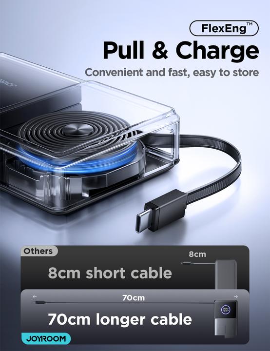 Produktbild Joyroom JR-PR1 22.5W Built-in Retractable Cable Powerbank10000mAh White V1.0 (10000 mAh, 22.50 W, 38.50 Wh)