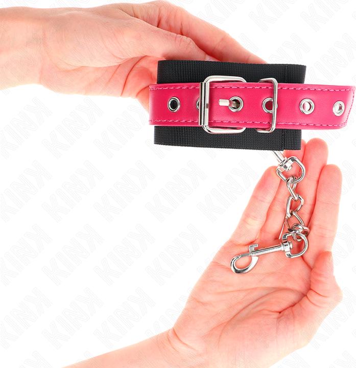 Image du produit Kink Manchettes En Nylon Noir Avec Ceinture En Cuir Artificiel Framboise Rose Réglable 19-29 cm X 5.1