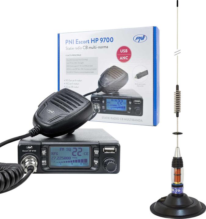 Immagine prodotto PNI Pacchetto radio CB Escort HP 9700 USB e antenna CB ML70 con base magnetica da 145 mm (8 km)