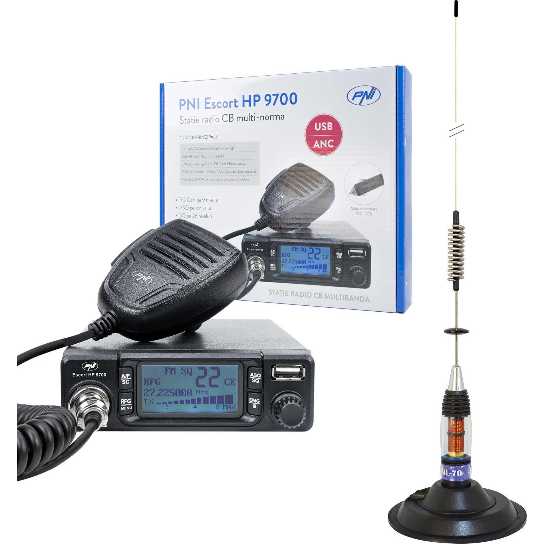 PNI CB Escort HP 9700 USB-Funkpaket und ML70 CB-Antenne mit Magnetfuss 145 mm im Lieferumfang ent (8 km), Walkie-Talkie