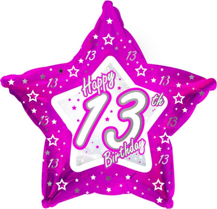 Actual product image Creative Party Happy 13th Birthday Pink Star Balloon
