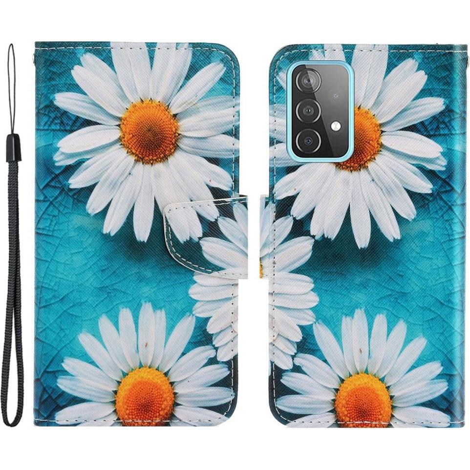 Cover-Discount Galaxy A53 5G - Leder Hülle Margeriten (Samsung Galaxy A53 5G), Smartphone Hülle, Mehrfarbig