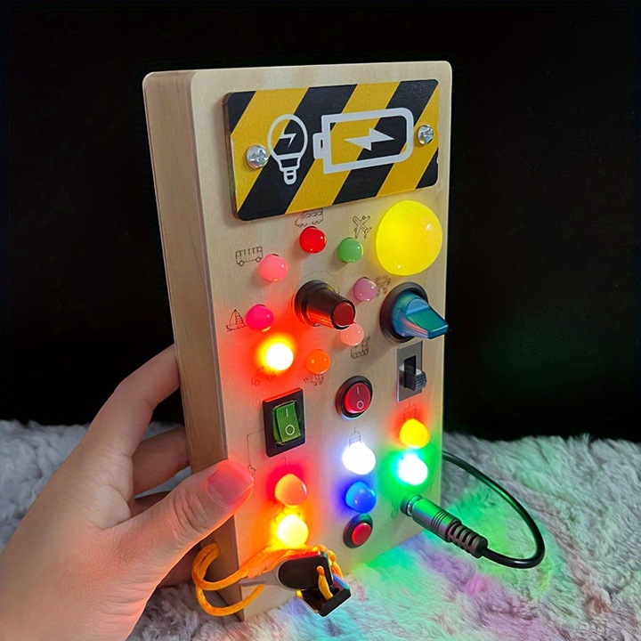 Immagine prodotto Activity Board Puzzle di legno a blocchi luminosi a LED per l'apprendimento precoce, pulsante di accensione