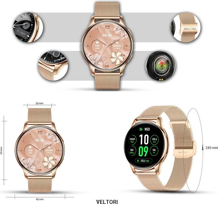 Actual product image Burga Veltori VT300-1 Damen-Smartwatch mit goldenem Armband