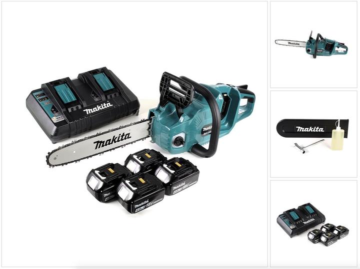 Actual product image Makita DUC 355 PM4 Tronçonneuse d'élagage sans fil 36V (2x18V) Brushless 35 cm + 4 x Batteries 4,0 (Battery chain saw)