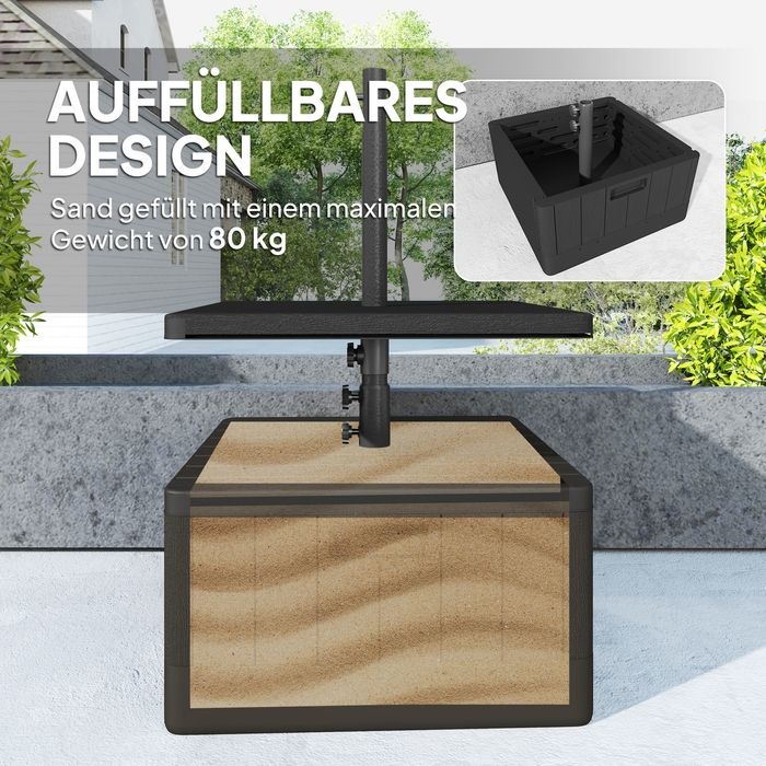Produktbild Swisshandel24 3in1 Sonnenschirmständer 80 kg befüllbar, Bepflanzbar, Rollen, Ø38/48 mm, Schwarz