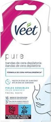 Veet Pure Facial Hair Removal Strips, Pack Of 16 Units (16x)