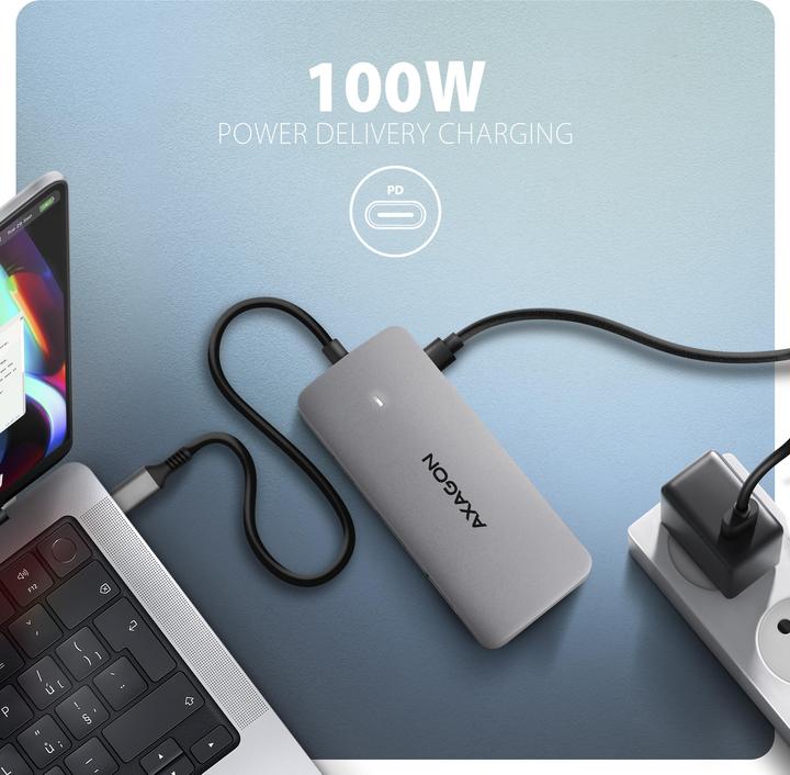 Produktbild Axagon Another product HMC-CUB83X2 USB-C 10Gbps DUAL 4K DISPLAY 7in1 hub (USB-C, 7 Ports)