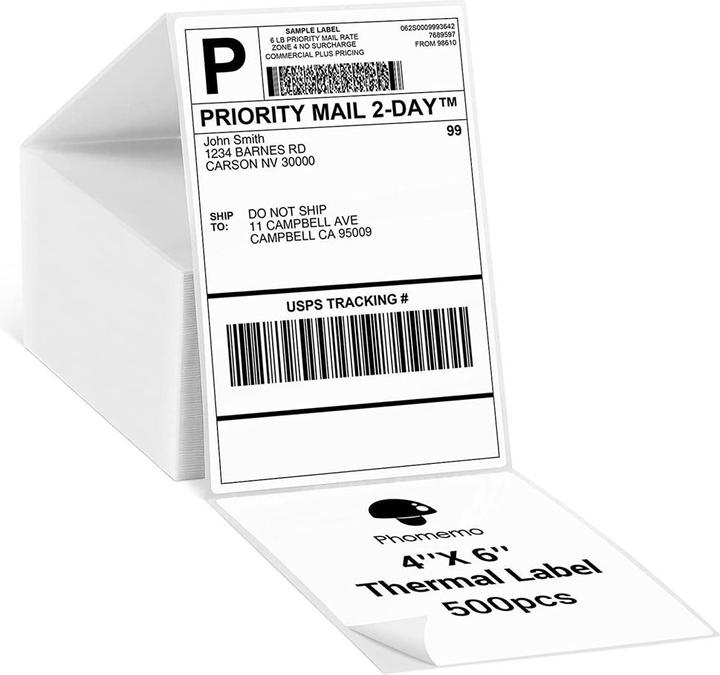 Produktbild Phomemo 500 Stk. 4" × 6" Aufkleber gefaltet Thermo-Etikettenpapier für Versandetiketten