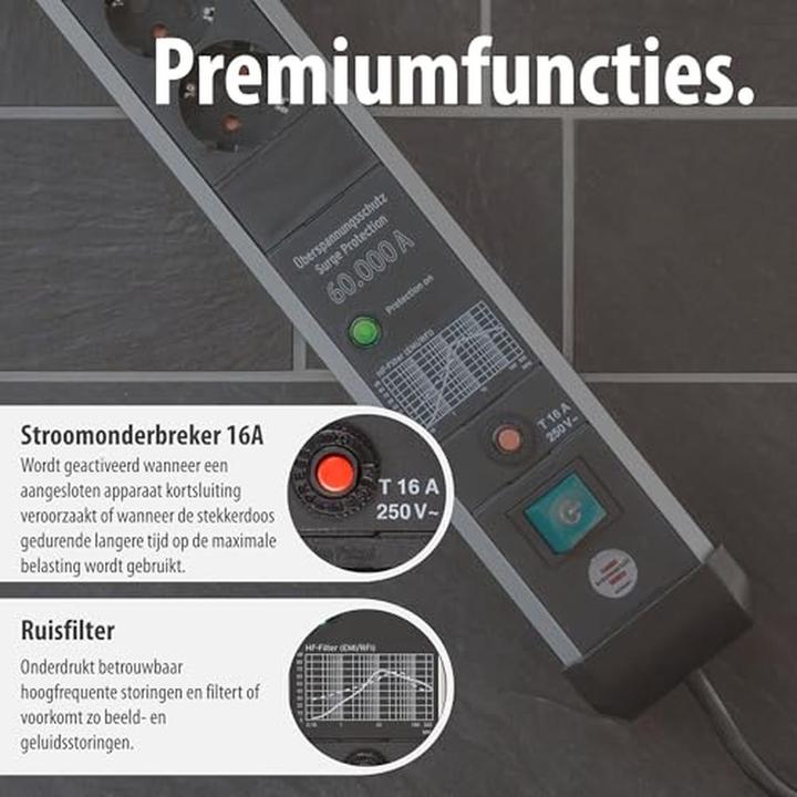 Produktbild Brennenstuhl 1391010600 Steckdosenleiste Aluminium (eloxiert), Schwarz Schutzkontakt 1 St. (6 x, CEE 7/3, 3 m)