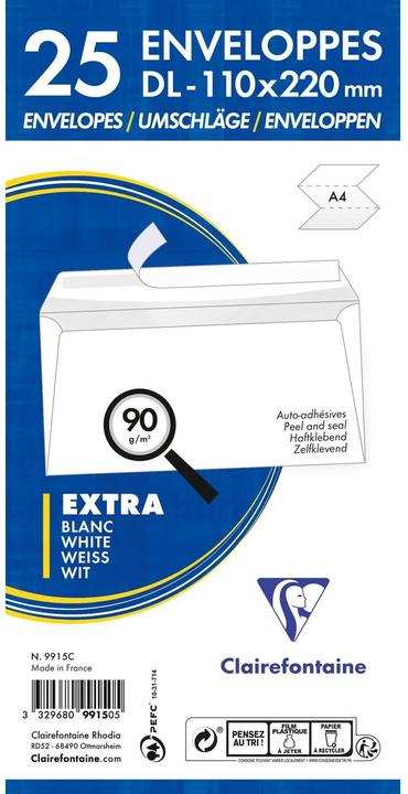 Actual product image Clairefontaine Envelopes, DL, 110 x 220 mm, white (110 x 220 mm, 1 x)