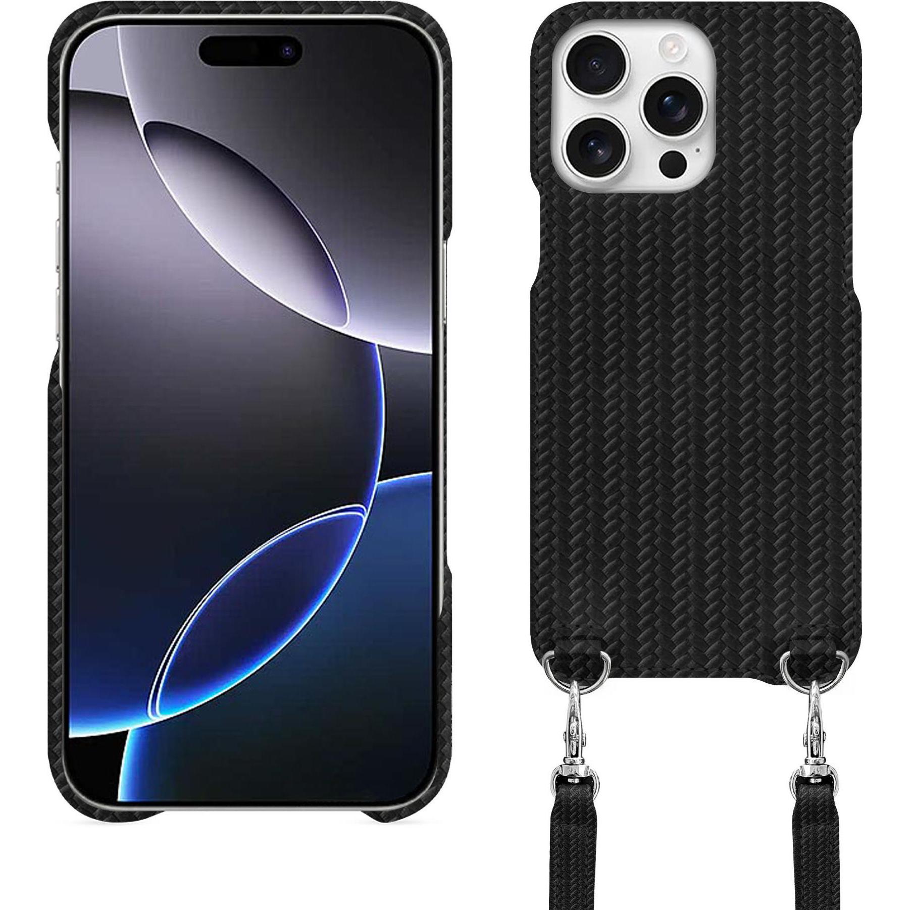Noreve Schutzhülle mit Schulterriemen Apple iPhone 16 Pro Max (Apple iPhone 16 Pro Max), Smartphone Hülle, Schwarz