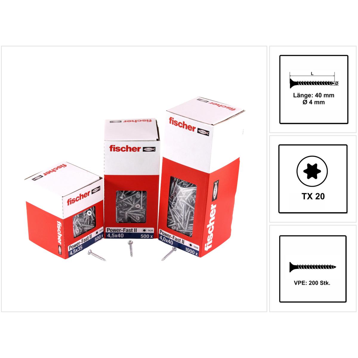 Thumbnail - Fischer, Schrauben, PowerFast II 4,0x40 SK TX VG blvz 200 (200 Schrauben pro Stück)