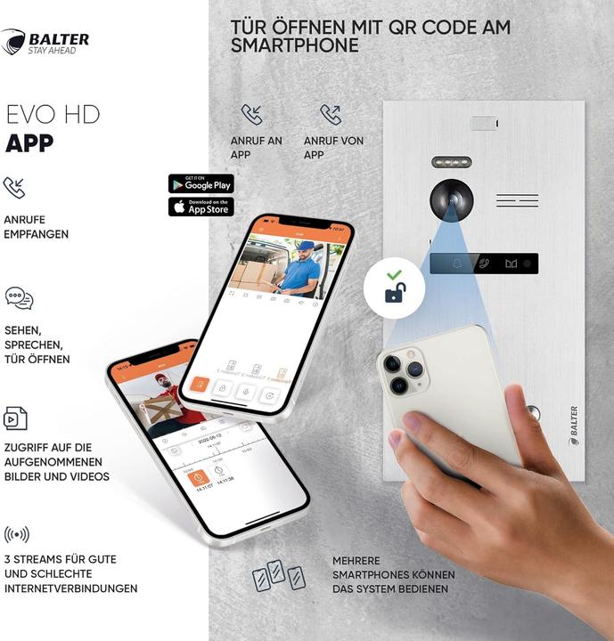 Produktbild Balter EVO-HD Video-Türsprechanlage mit Touchscreen & Weitwinkelkamera