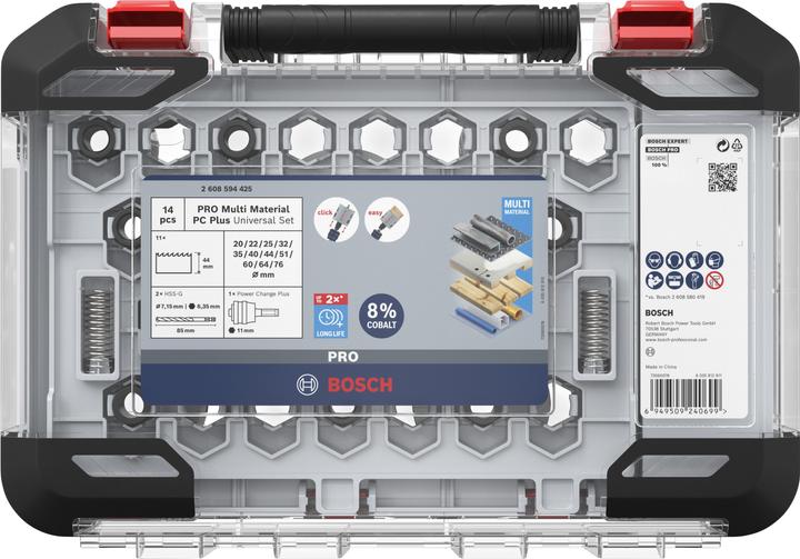 Immagine prodotto Bosch Professional Zubehör Set di seghe a tazza PRO Multi Material PC Plus, 14 pezzi. (76 mm, 64 mm, 44 mm, 40 mm, 35 mm, 20 mm, 25 mm, 60 mm, 22 mm, 51 mm, 32 mm)