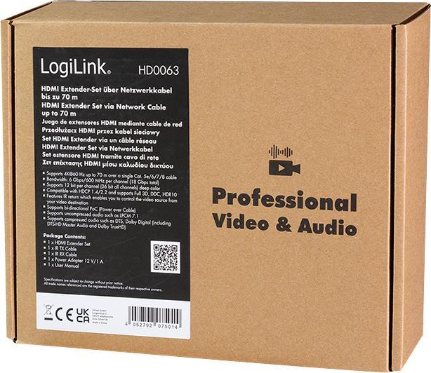 Actual product image LogiLink HDMI-Extender-Set über LAN, 70 m, 4K/60 Hz, EDID, HDR, HDCP, POC, IR