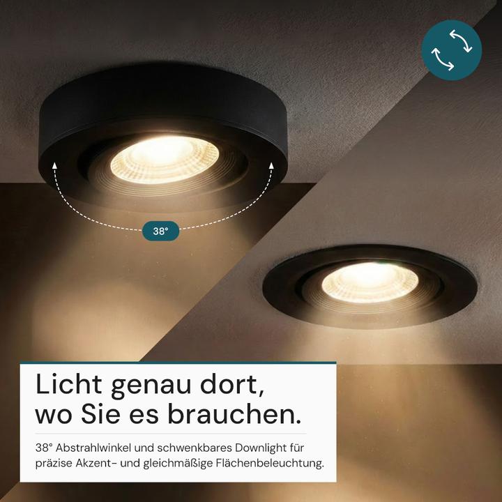 Produktbild Luxula LED CCT Downlight, Ein- und Aufbaustrahler, schwenkbar, schwarz, 5 W, 500 lm (500 lm)