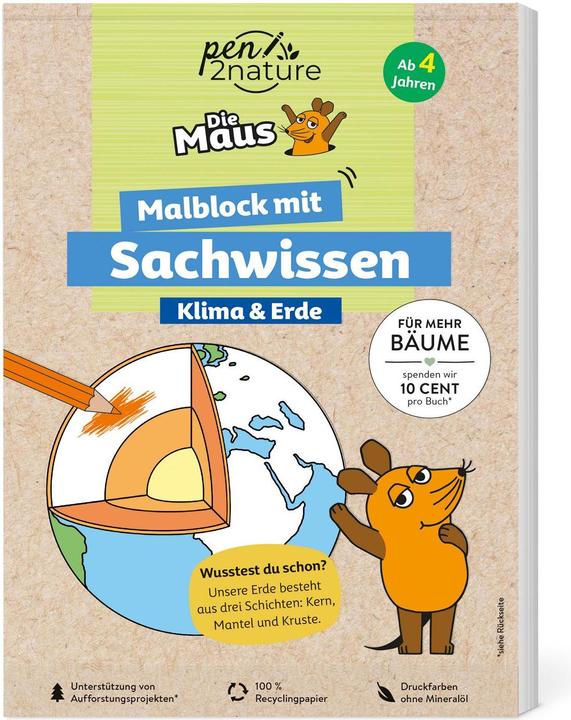 Produktbild Die Maus - Malblock mit Sachwissen Klima und Erde (Deutsch, Fiona Osbaldstone, pen2nature, 2024)