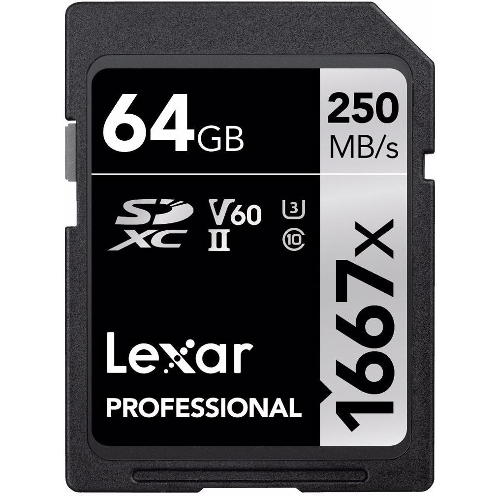 Lexar Professionale 1667x (64 GB, SDXC, U3, UHS-II), Scheda di memoria, Nero, Grigio