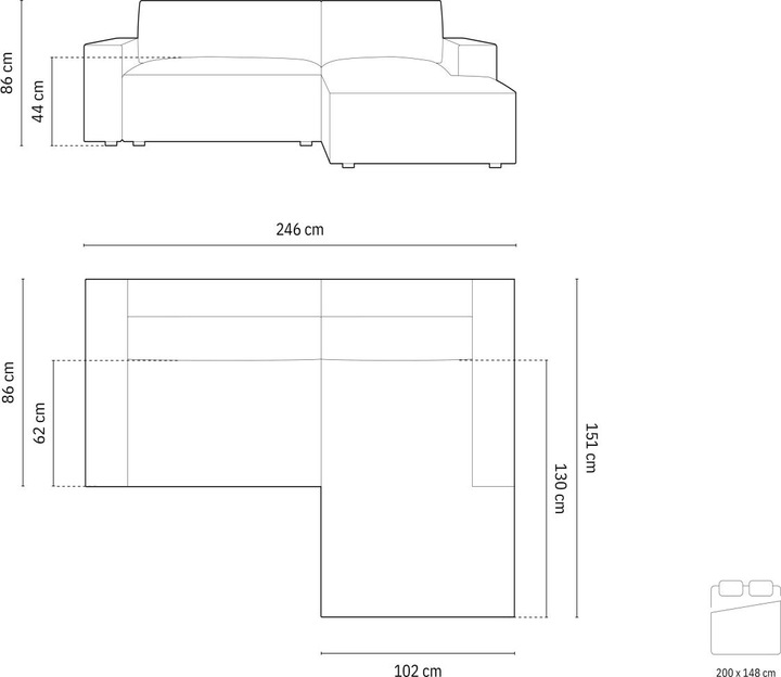 Actual product image Micadoni Right Corner Sofa With Bed Function And Box, "Jodie", 3 Seats, 246x151x86 Made in Europe (Corner sofa)