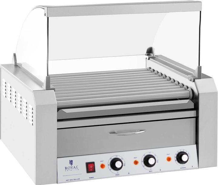 Produktbild Royal Catering Hot Dog Grill Edelstahl Rollengrill Würstchengrill 11 Rollen 2600 W 2 Zonen