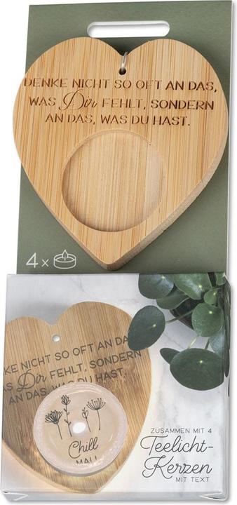 Actual product image Formano Tea light holder with the saying "Don't think so often about what you lack, but instead (Heart Ø, H 8 x 1 cm)