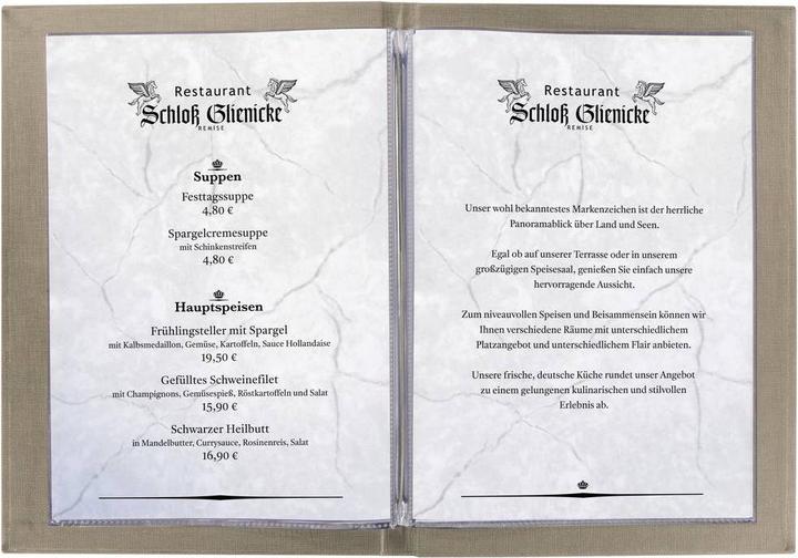 Actual product image Sigel Menu Folder with elastic binding, blind debossing: MENU, with 2 double transparent pockets for 8 pag