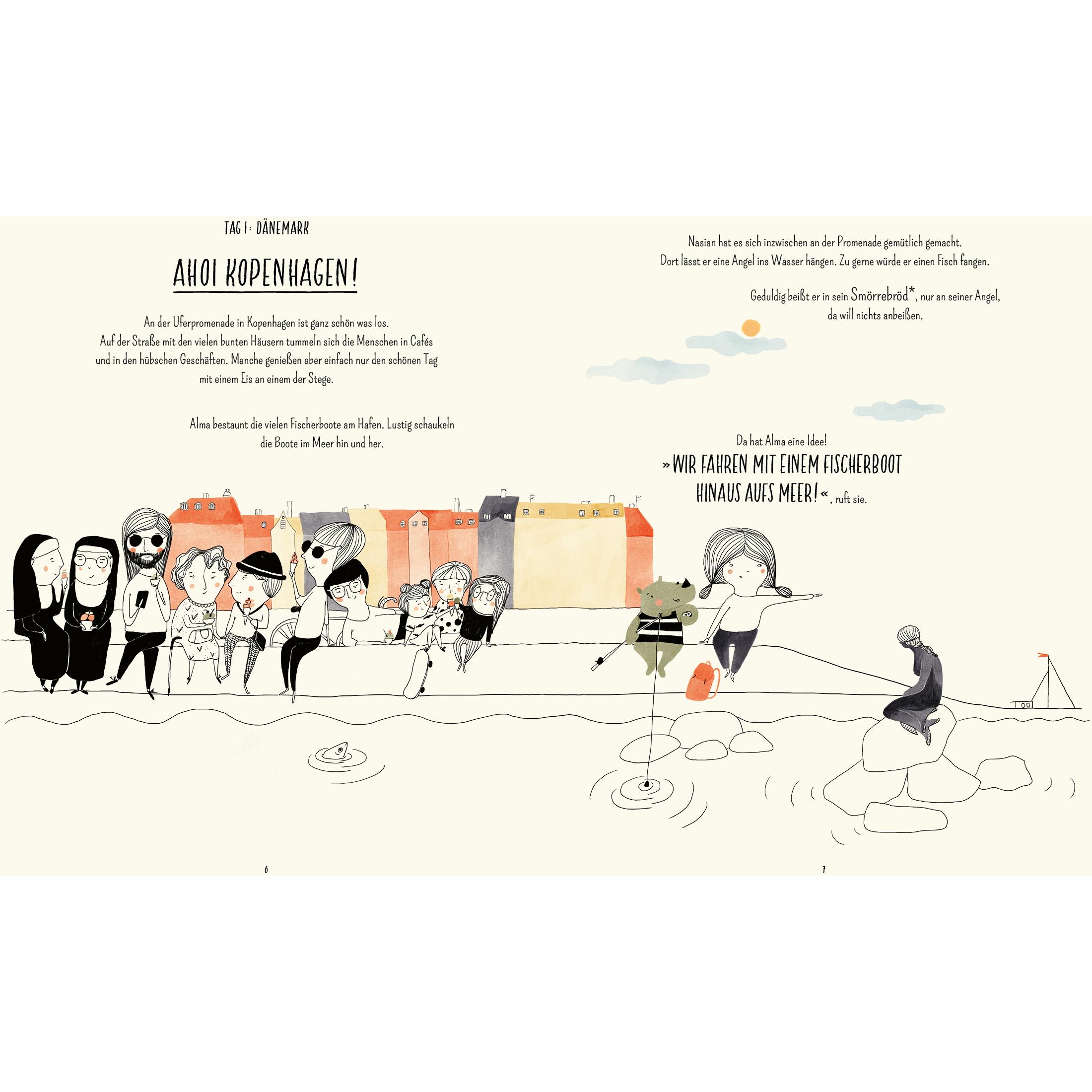 Thumbnail - Mit Alma und Nasian in 8 Tagen um die Welt, Kinderbücher von Emanuela Sarac, Andrea Steidl, Katja Seifert