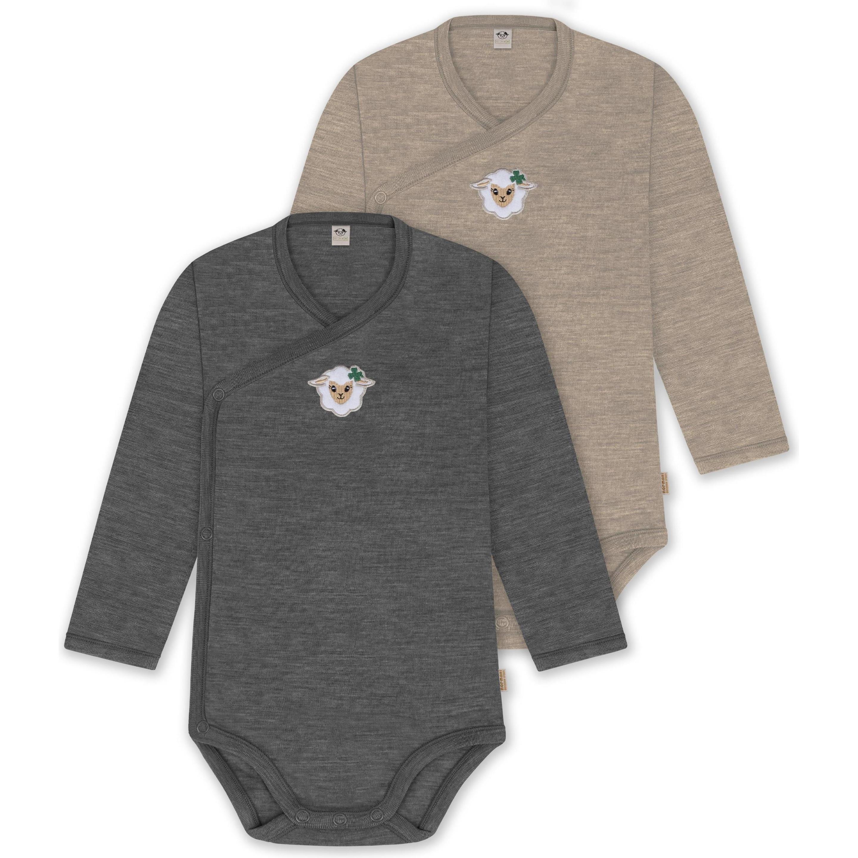 Normani, Herren, Body, 2er Pack Bio Baby-Body Langarm Wickelbody aus Merinowolle für Junge und Mädchen - 9353, Grau, (68...