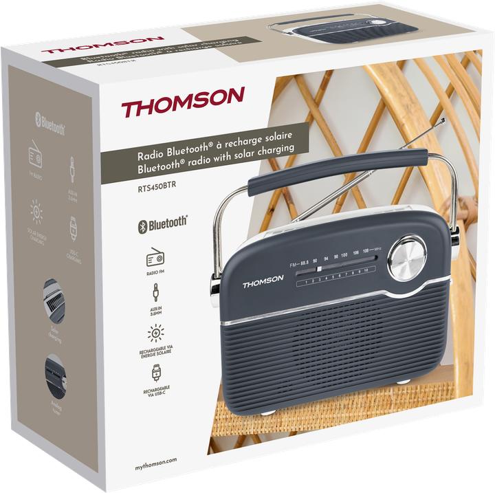 Actual product image Thomson Retro Bluetooth Radio w/ Solar Charging - Grey (DAB+, FM, Bluetooth)