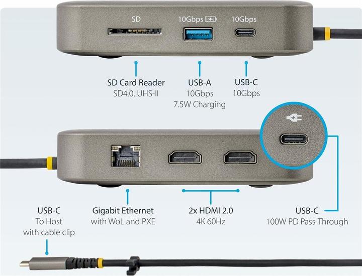 Actual product image StarTech com 102B-USBC-MULTIPORT, Kabelgebunden, USB 3.2 Gen 2 (3.1 Gen 2) Type-C, 100 W, 10,100,100 (USB-A, 3 Ports)