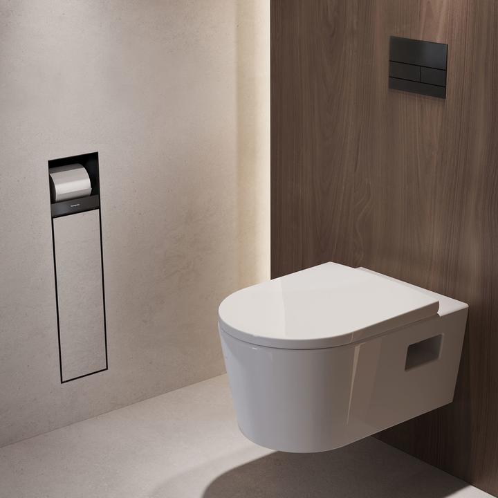 Actual product image hansgrohe HG Toilet brush holder XtraStoris Roc EB w PapHal. u tile. door matt black