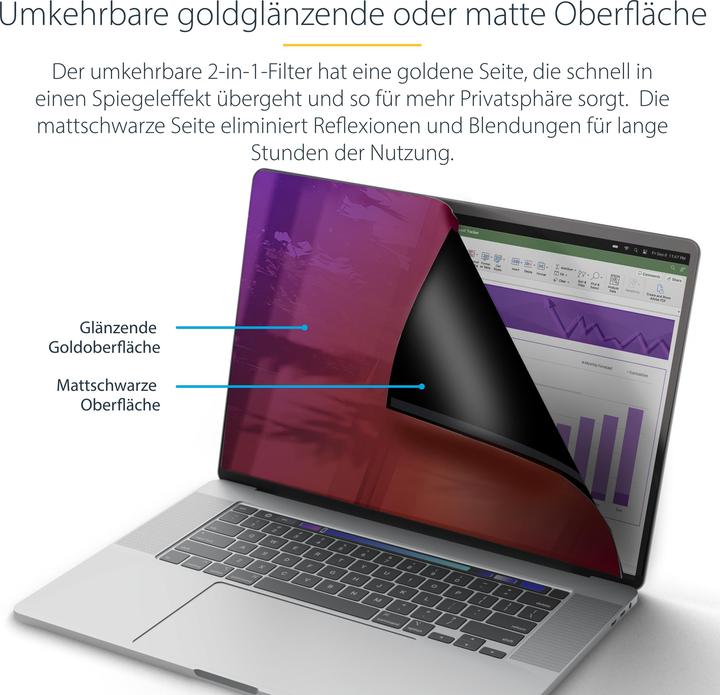 Produktbild StarTech COM 35,56cm 14Zoll MacBook Pro 21/23 Blickschutz Doppelseitiger Laptop Goldfilter mit Erhöh (14", 16:9)