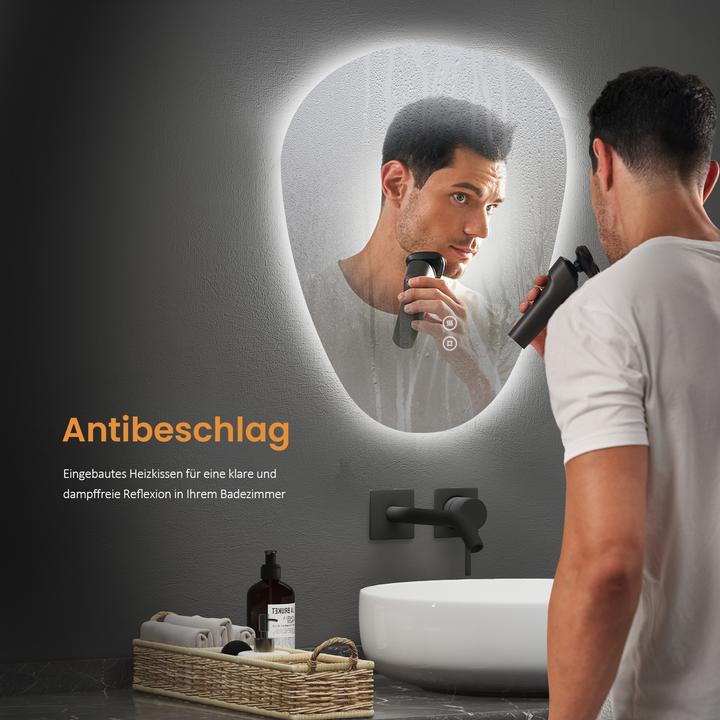 Actual product image Emke Bathroom mirror with lighting, LED, 60x45 cm, touch switch, dimmable, 3 light colours, IP44 (45 x 60 cm)