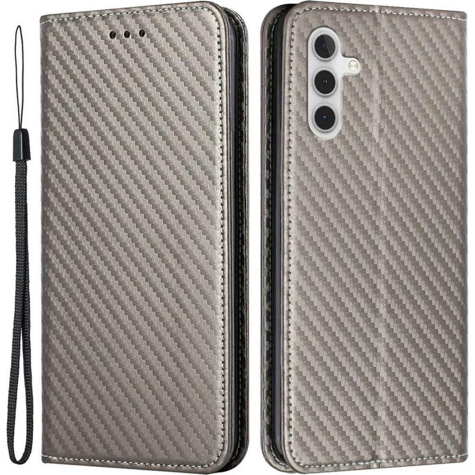 Cover-Discount Carbon Look Flip Case grau (Samsung Galaxy S24), Smartphone Hülle, Grau