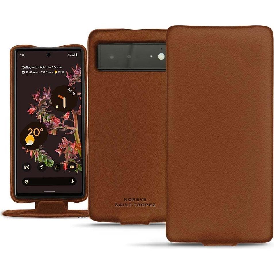 Noreve Lederschutzhülle vertikal (Google Pixel 6), Smartphone Hülle, Braun