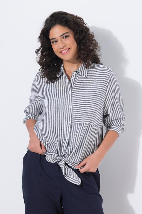 Produktbild Ulla Popken Bluse, Leinenmix, Patchmuster, Hemdkragen, Langarm (58, 60)