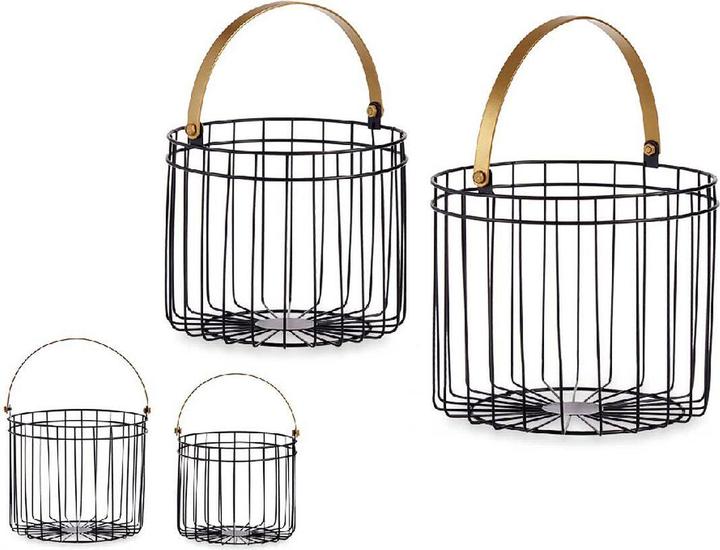 Giftdecor 2 schwarze zylindrische Körbe mit goldenem Griff (2 x, 25 x 25 x 27 cm)