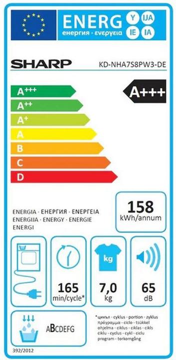 Label énergétique Sharp KD-NHA7S8PW3-DE (7 kg, Droite)
