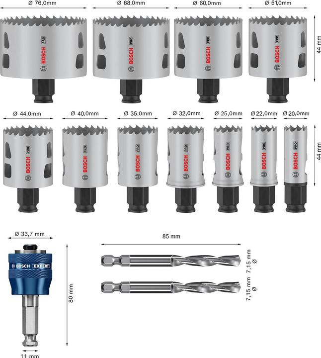 Actual product image Bosch Professional Zubehör Lochsägen-Set (20 mm, 22 mm, 25 mm, 32 mm, 35 mm, 40 mm, 44 mm, 51 mm, 60 mm, 68 mm, 76 mm)