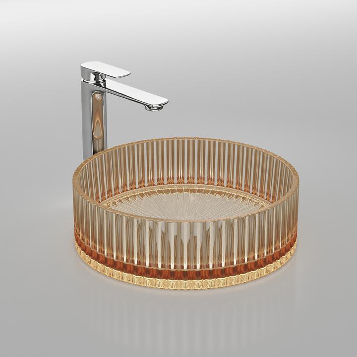 Produktbild Emke Aufsatzwaschtisch Ø40 cm Design-Waschbecken gehärtetes Bleikristallglas Roségold galvanisch (400 mm)