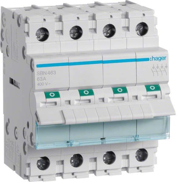Hager SBN463. Nennstrom: 63 A, Spulenspannung (max): 440 V. Module Menge (max): 4 Modul(e), Internationale, Passive Baue...