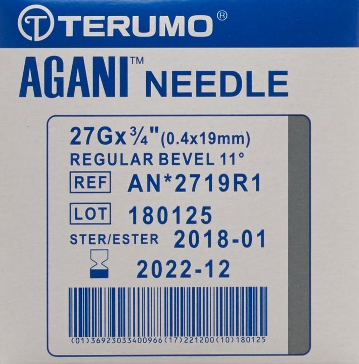 Produktbild Terumo Agani Einmalkanüle 27G 0.4x19mm grau (100 Stk)