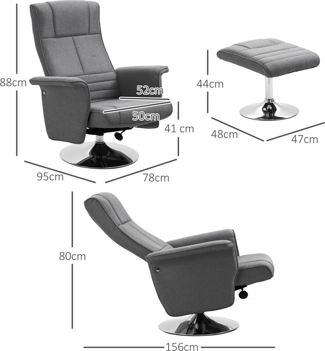Image du produit Homcom Massagesessel mit Fusshocker Leinenstoff (100% Polyester), Schaumstoff, Stahl Dunkelgrau