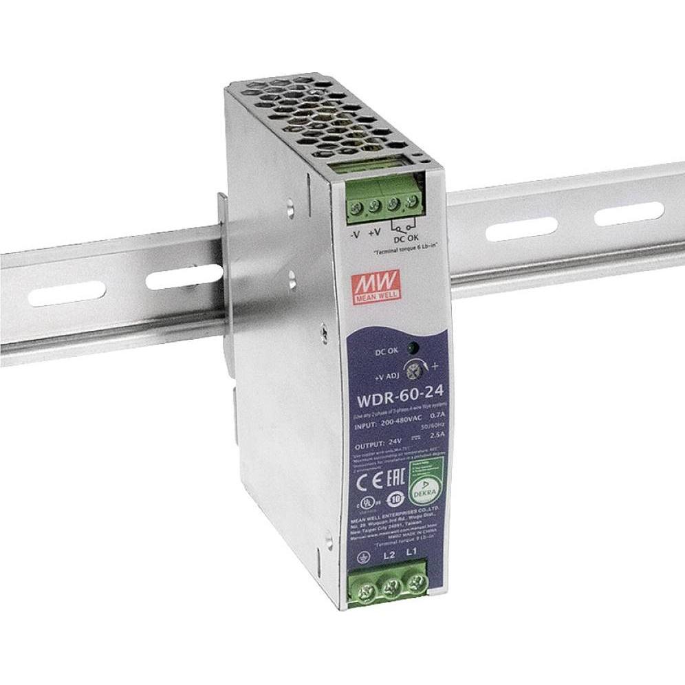 MeanWell, Alimentazione di sistema, MEAN WELL WDR-60-12, 180 - 550 V, 60 W, 12 V, 5 A, RoHS, 32 mm